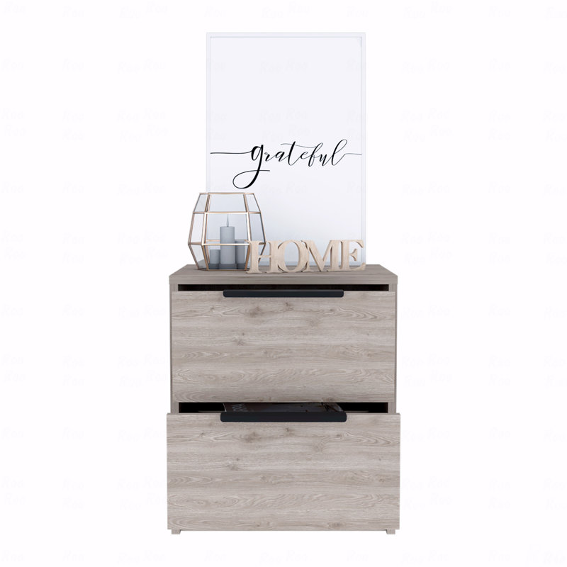 Table de chevet, table de bout, table d'appoint à deux tiroirs, poignée en métal - gris clair, Gris