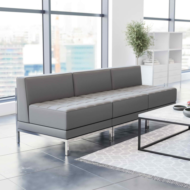 Ensemble de salon modulaire en cuir 3 pièces avec dossier tendu Hercules Imagination Series, Gris