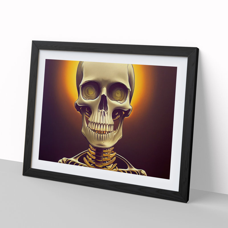 XH1022-2575X Dazzling Skull Of A Man - Single Picture Frame Print, 34cm H x 46cm W x 2cm D, Oak