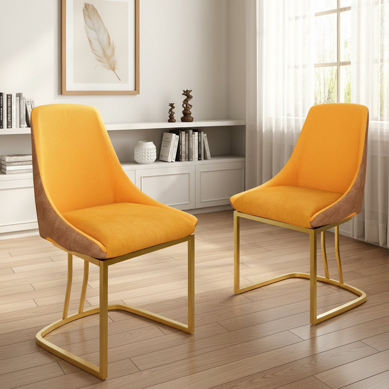 Modern Pu Dining Chair With Metal Legs(set Of 2), Orange
