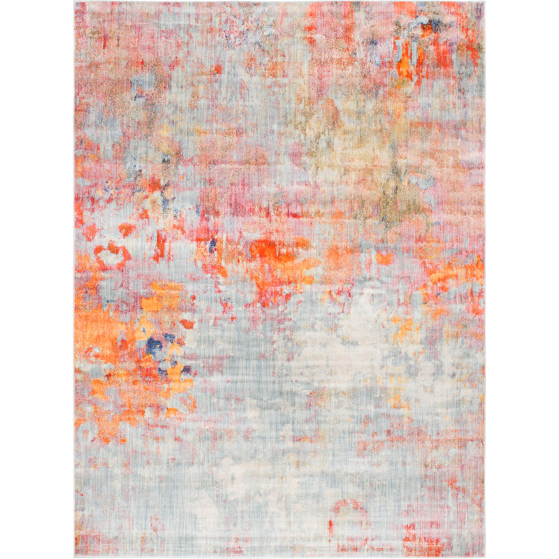 Tapis abstrait gris / orange Frodsham, Rectangle 9 pi x 12 pi