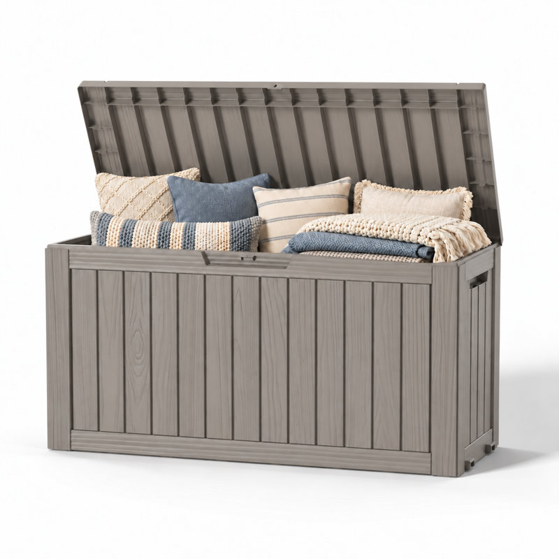 41.94"W 60 Gallon Weather-Resistant And Waterproof Resin Lockable Deck Box(Light Brown), Brown-Gray