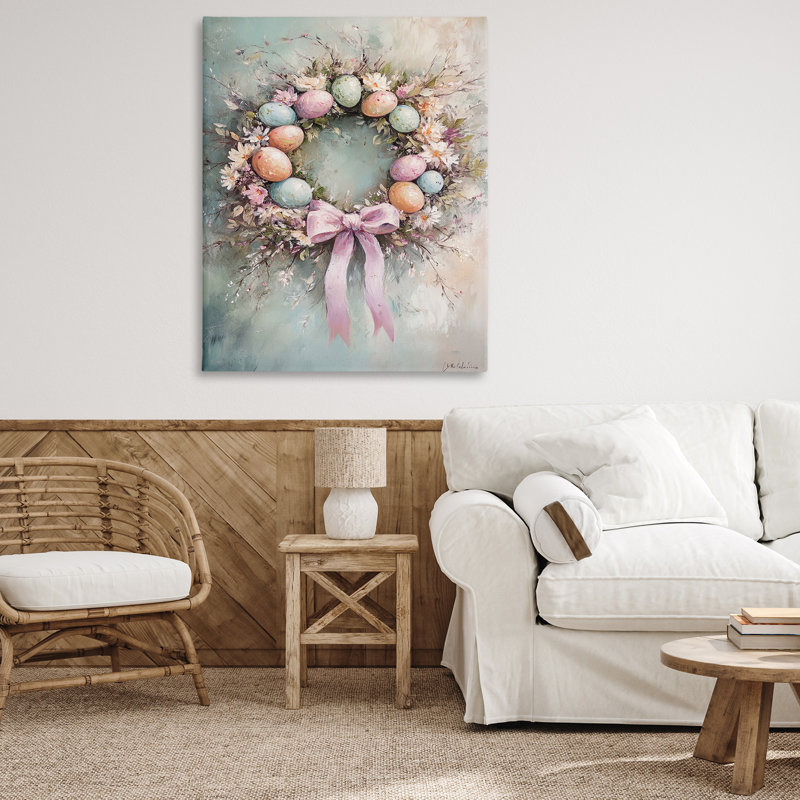 Easter Egg Wreath Canvas Wall Art, design by Franklyn Gregory, 36" H x 48" W