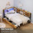 Corner Bed Frame with Storage Bookcase, Twin Daybed with Storage Drawers Underneath, Kids Bed Unit with Charging Station and LED Light-328694858-328694848