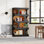 Bibliothèque haute H 71 "x l 39,37", bibliothèque en forme de S à 4 niveaux