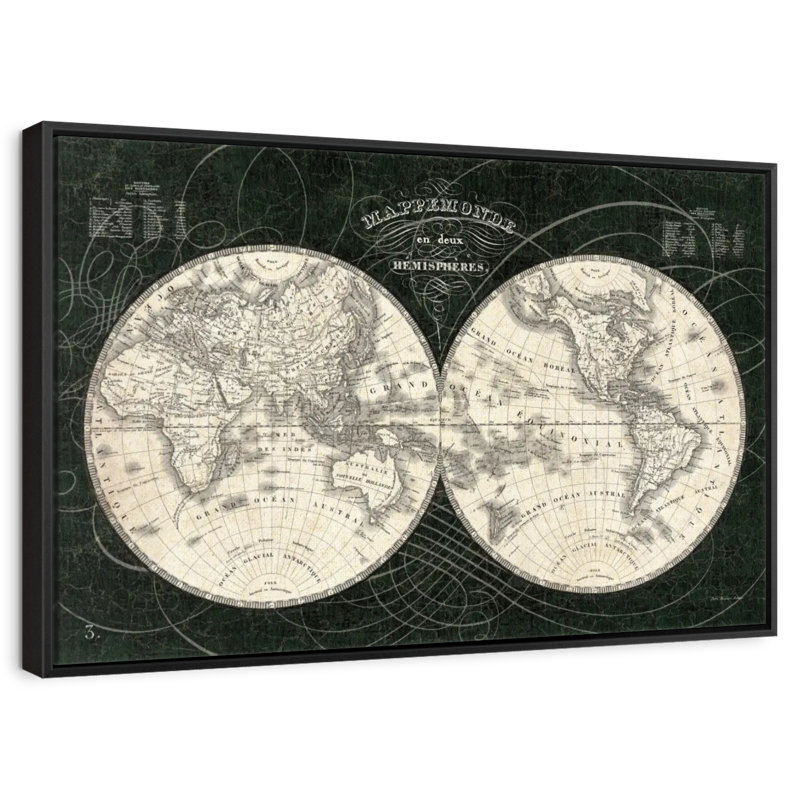 Monde français Licata noir et blanc, 43 po x 29 po, Cadre flottant noir