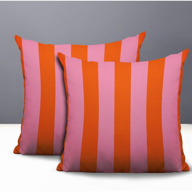 Ensemble de coussins réversibles intérieur / extérieur Stan Stripe, 18x18, Pink/Orange