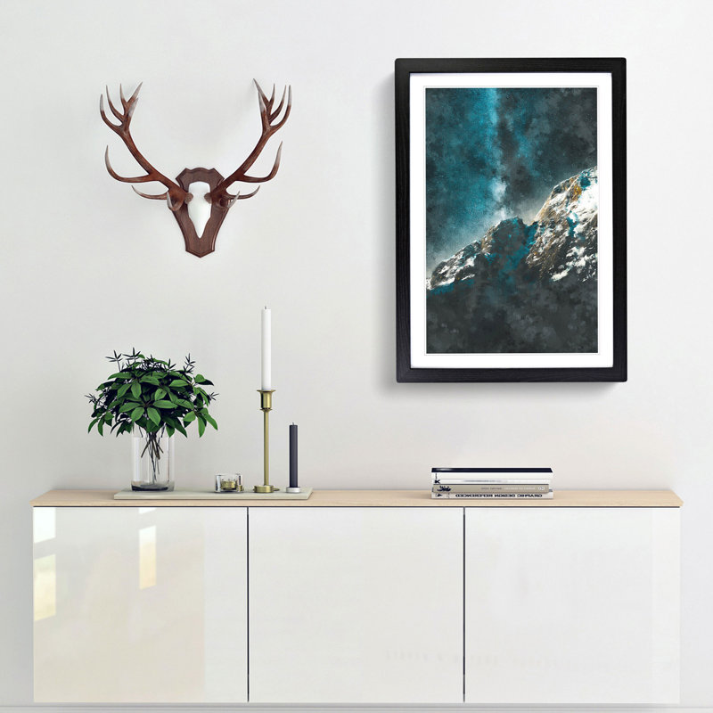 Explosion of Stars Above the Mountains - Picture Frame Painting Print, 63cm H x 45cm W x 2cm D, Black Framed