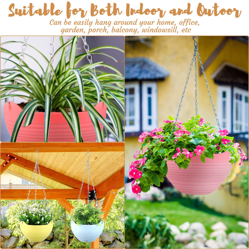 Colorful Resin Self-Watering Hanging Planters with Metal Chain, 8 Inch, 16 Pack