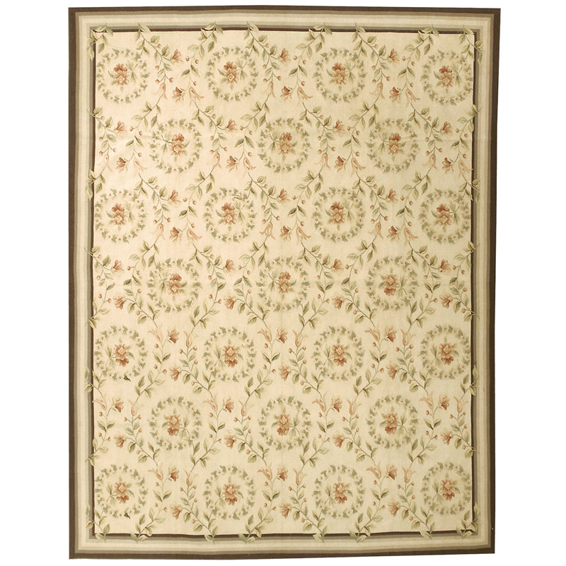 Flatweave Wool Floral Area Rug, Rectangle 8' x 10'