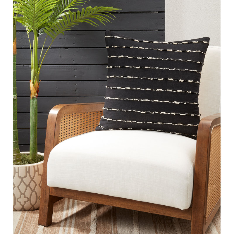 Beige and Black Down-Filled Stripe Design Throw Pillow