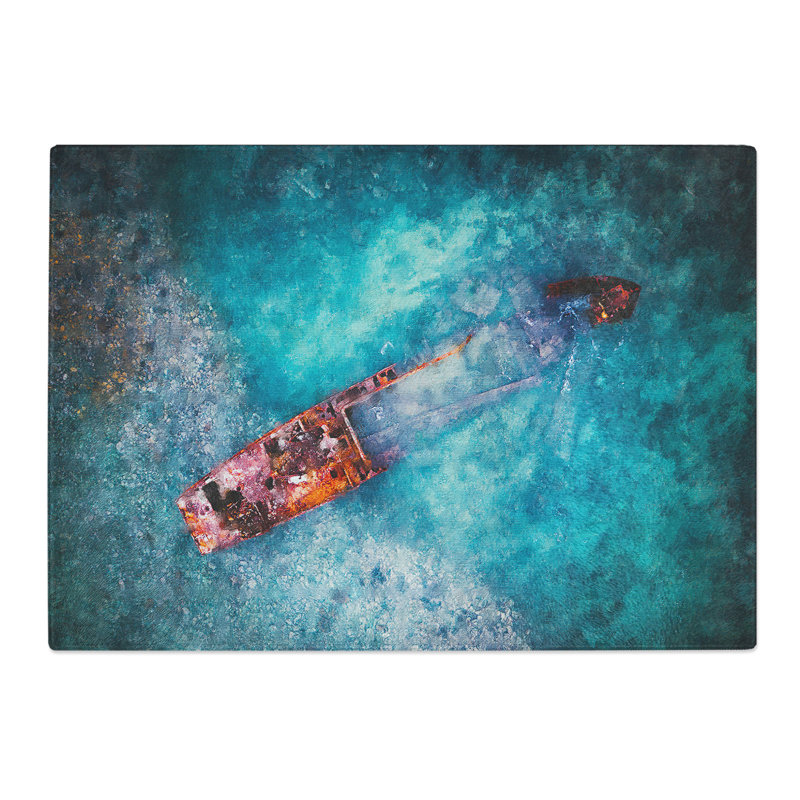 Wreck of a Boat Painting Chopping Board, 0.4cm H x 28.5cm W x 39cm L