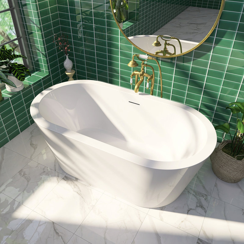 61" x 31'' Acrylic Freestanding Flatbottom Double Ended Soaking Bathtub, Glossy White