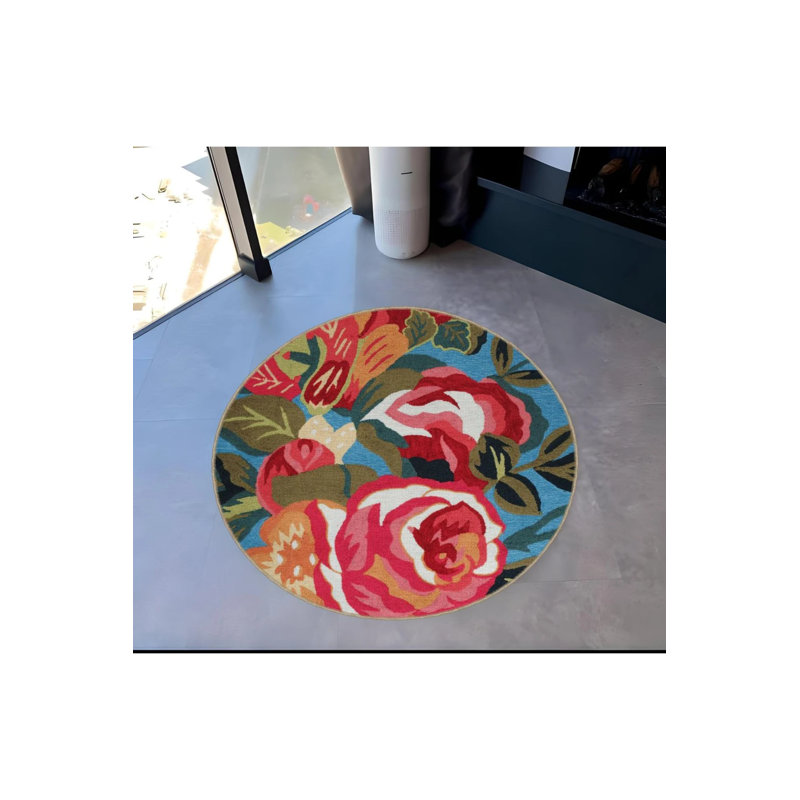 Tapis décoratif multicolore à motif floral rose, Rond 2 pi 8 po