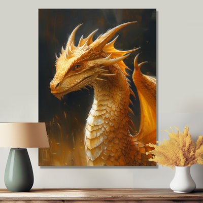Jaune, noir, ailes dorées, dragon, dragon, art mural, salon