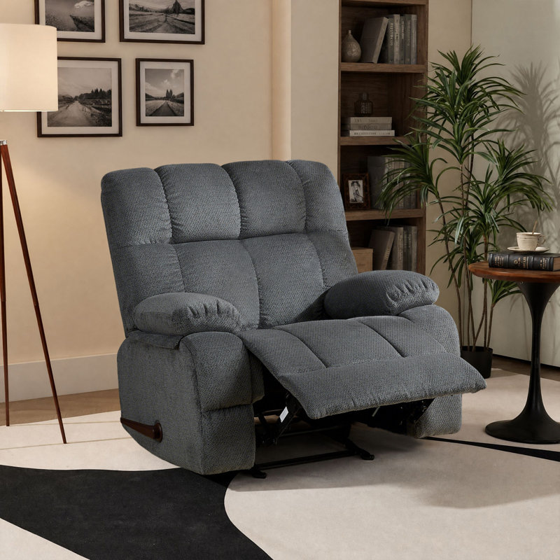 Modern Glider Recliner Chair With Rocking Function And Side Pocket, Grey, Gray Chenille