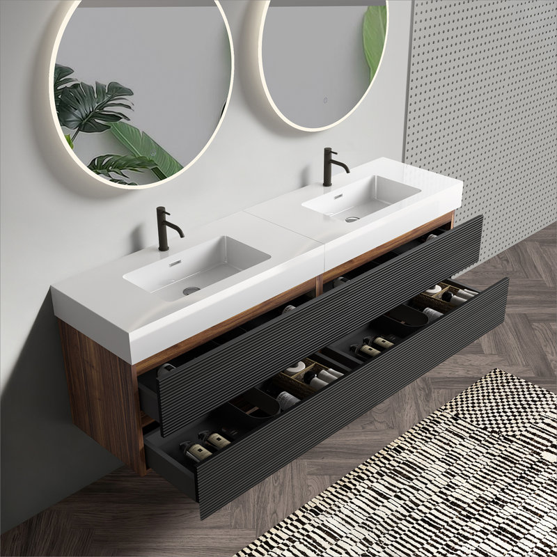 Meuble-lavabo avec tiroirs, meuble-lavabo mural flottant pour salle de bain