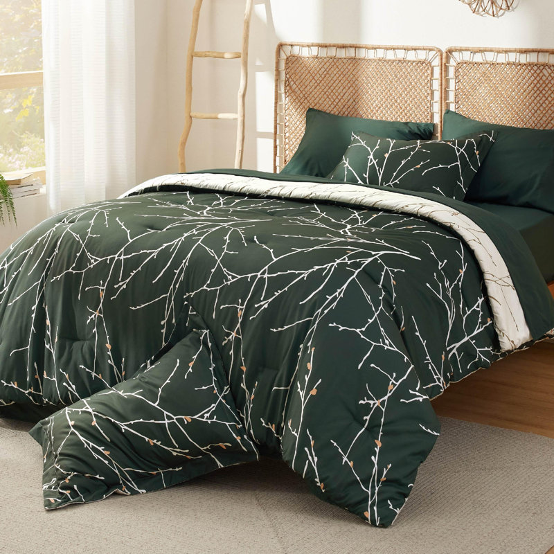 Bedsure Bed in a Bag - Reversible Flroal & Plant Pattern Printed with Comforters, Sheets, Pillowcases & Shams