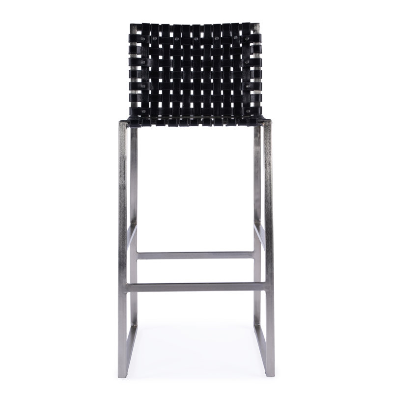 Butler Urban Brown Woven Leather Bar Stool, Bar Stool (30" Seat Height), Black/Silver