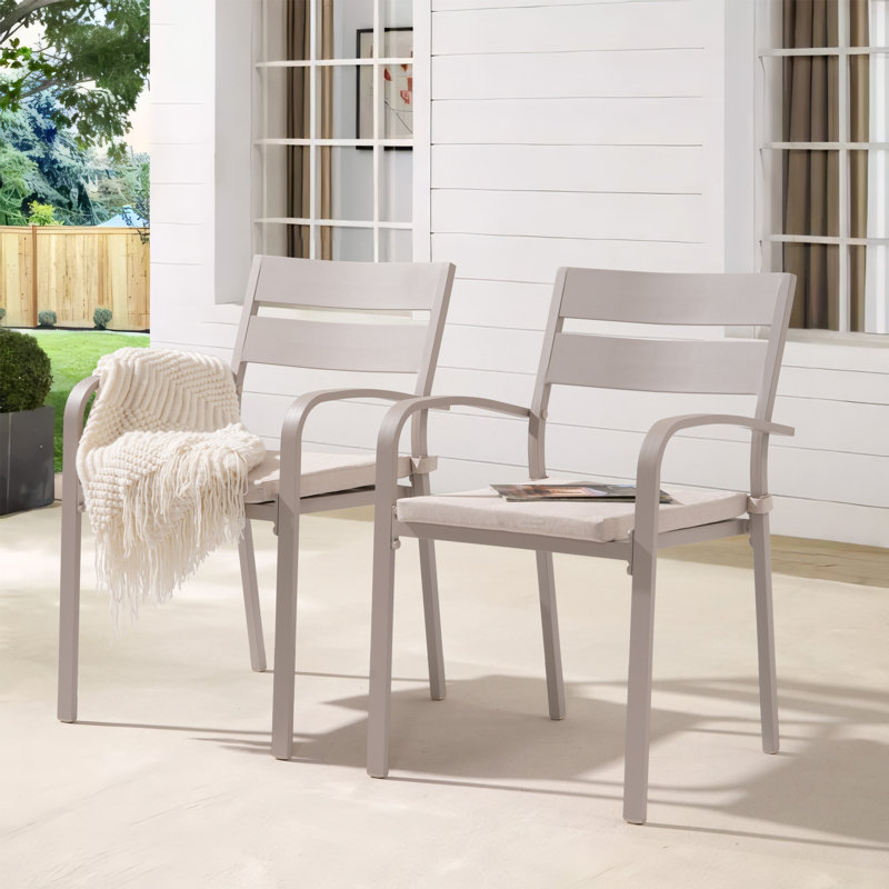 Ensemble de chaises de patio empilables (ensemble de 2), Vert, Beige