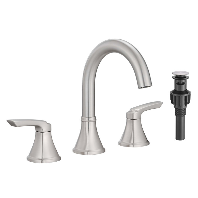 Bathroom Stainless Steel Faucets For Sink 3 Hole 8 Inch Widespread Bathroom Sink Faucet Double Lever Handle Faucet Bathroom Vanity Faucet Basin Mixer Tap Faucet With Pop-Up Drain