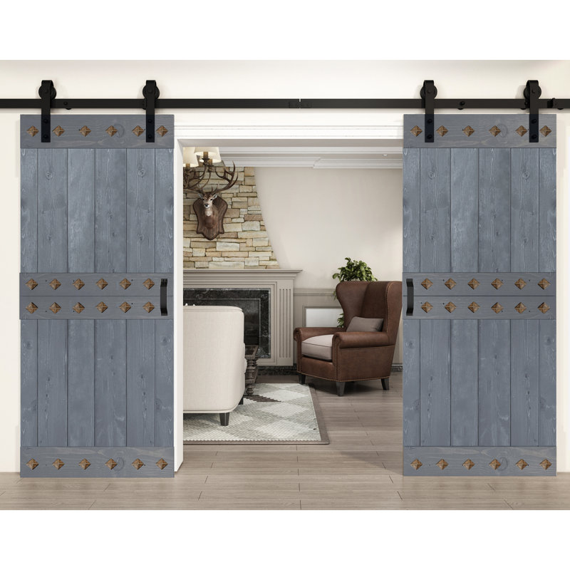 Porte de grange à panneaux et en bois avec quincaillerie d'installation, 76 po x 84 po, Café Kona