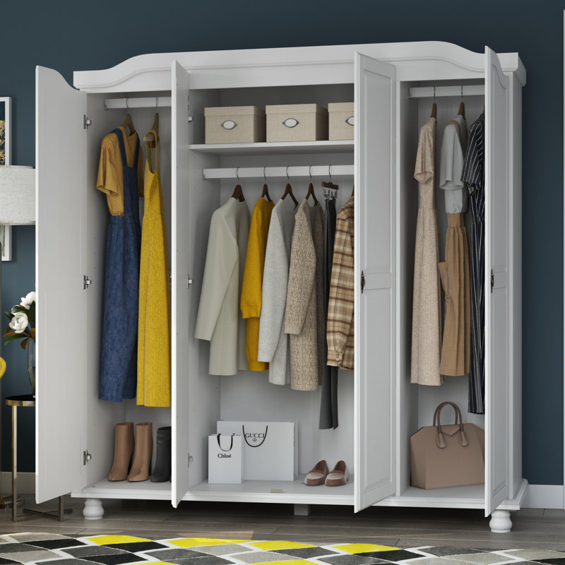 Armoire penderie 100% bois massif 4 portes Kyle, Blanc
