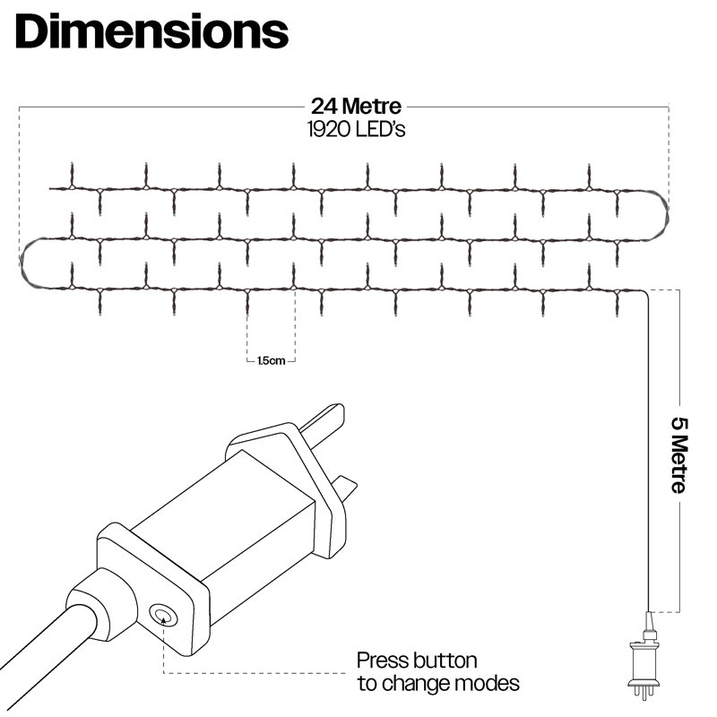 LED Indoor / Outdoor String Lights, 2cm H x 2400cm W x 2cm D
