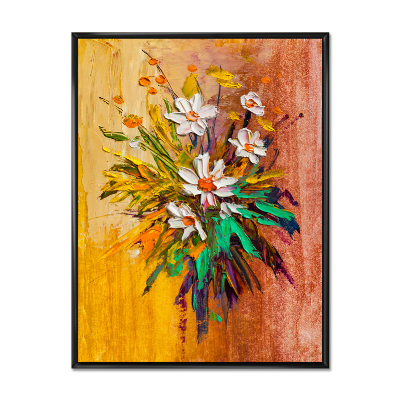 «Daisy Flowers», œuvre d'art traditionnelle sur toile, H 20 po x l 12 po x P 1 po, Toile avec cadre flottant noir