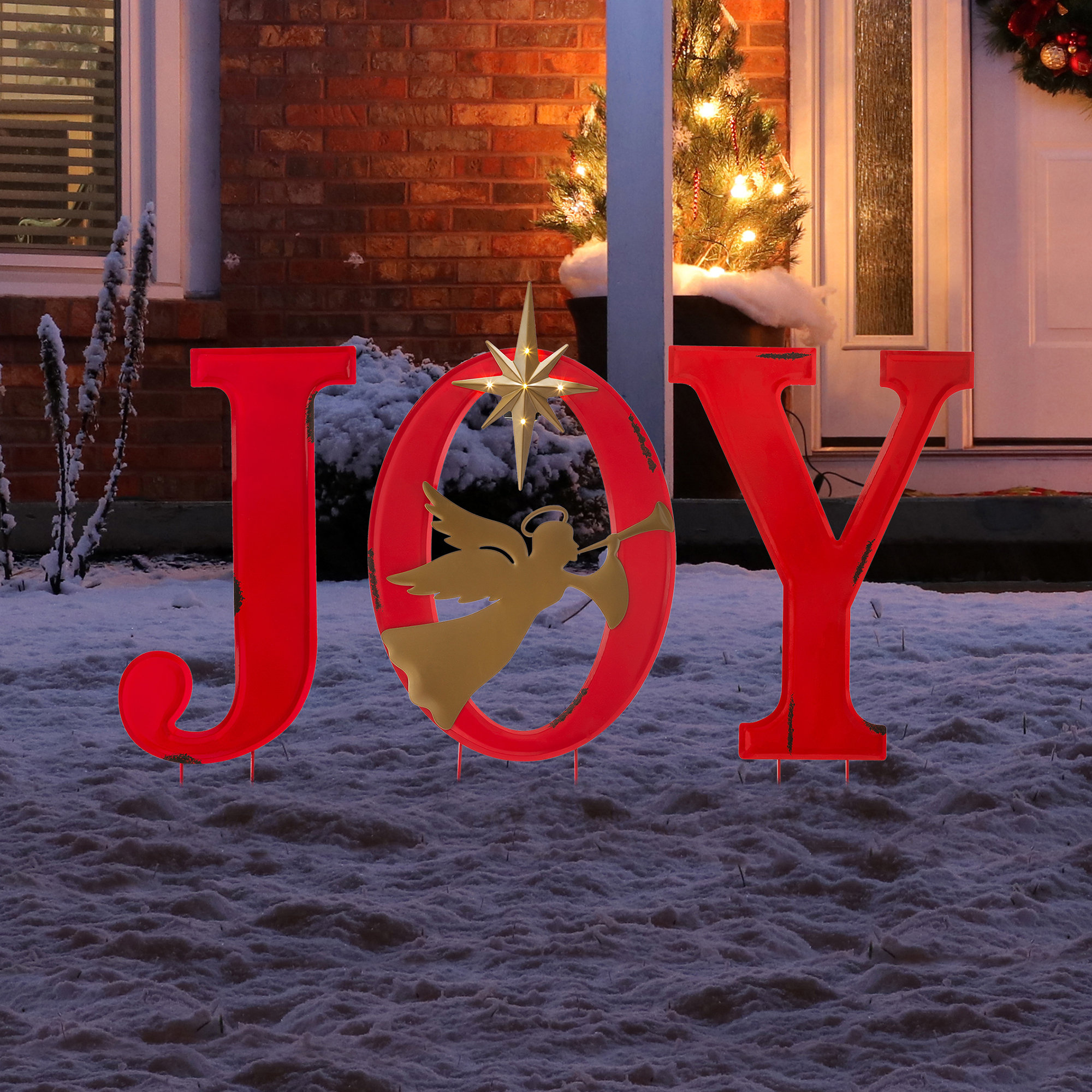 36"H Metal Christmas JOY Angel Yard Stake or Standing Decor or Wall Decor w/LED