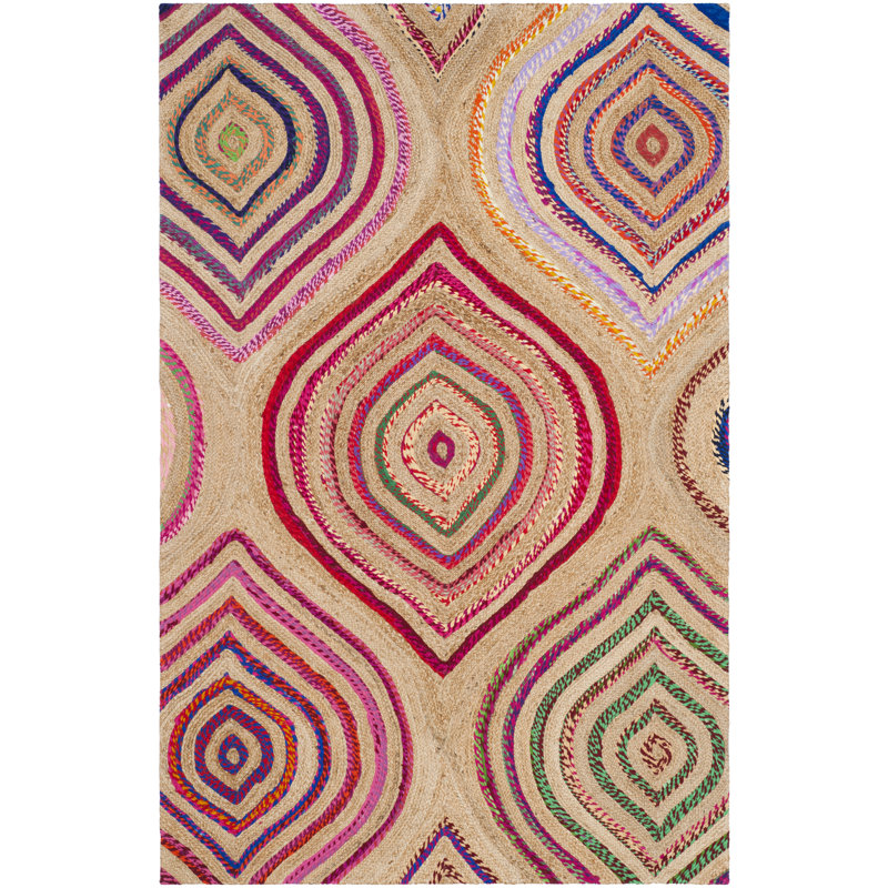Abhay Hand Woven Jute/Chindi Geometric Rug in Natural, Rectangle 6' x 9'