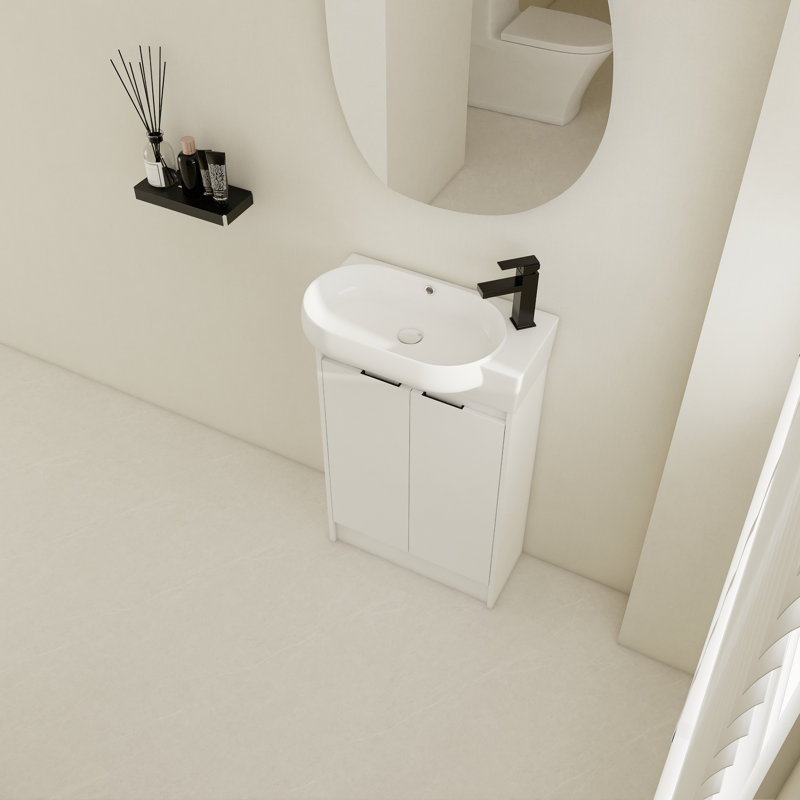 Meuble-lavabo de salle de bain moderne avec rangement en bas 23 po - pratique, Glossy White