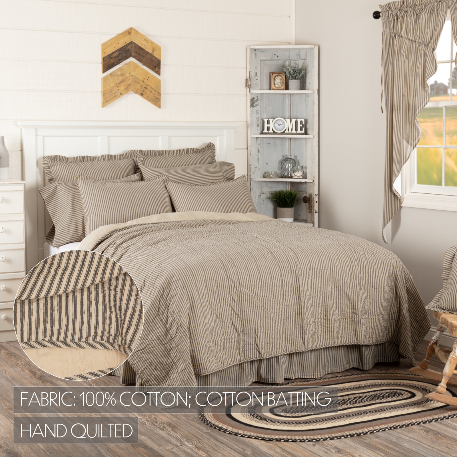 Cotton Coverlet Set, Twin, Coal Black & Dark Creme
