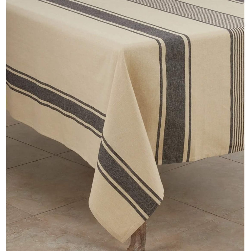 Banded Desing Stripe Cotton Tablecloth, 160" x 65"