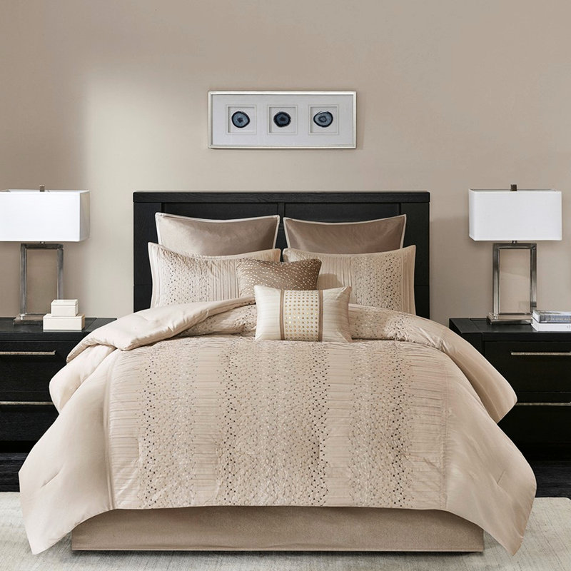 Édredon brodé pour grand lit 8 pièces -, fausse soie, 8, soie, Édredon grand + 7 pièces supplémentaires inclus