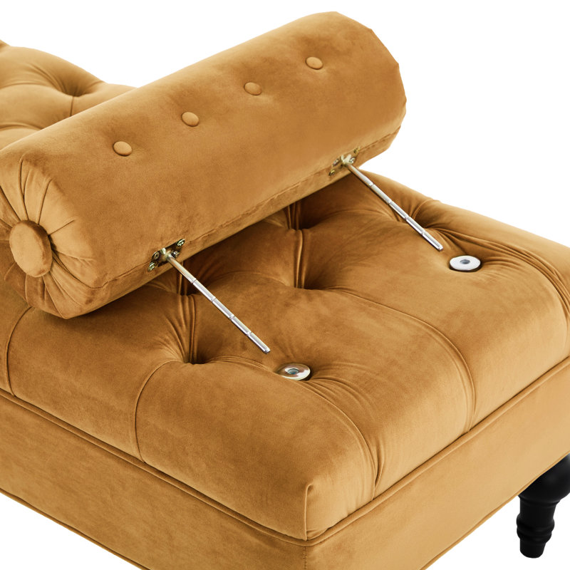 Repose-pieds jaune moderne, banc rembourré en velours avec 2 coussins amovibles, bout de lit, style élégant, design de construction,