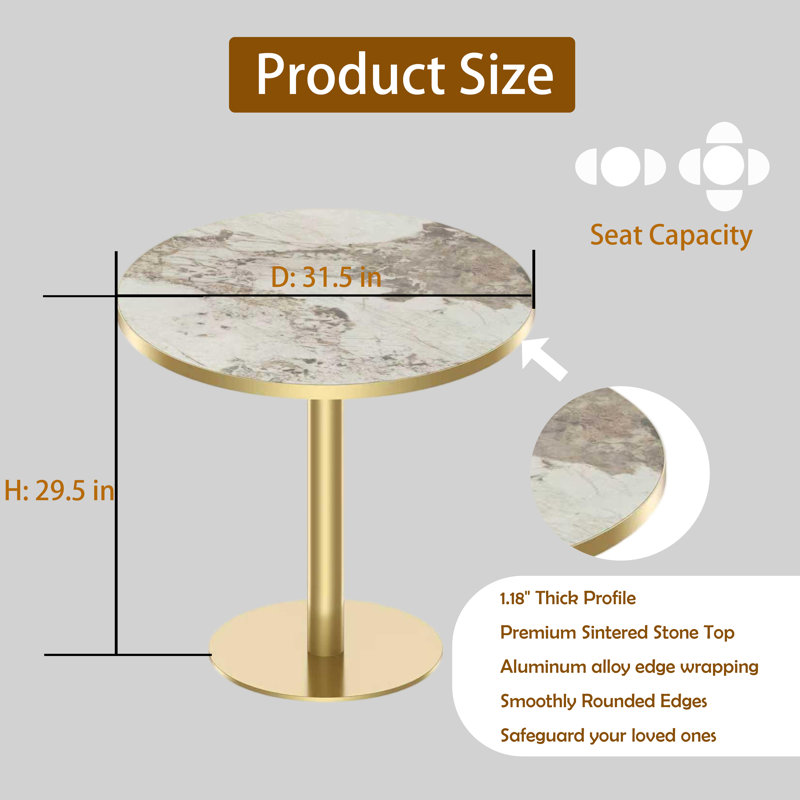 Table de salle à manger Aaban 31,5 po, Gold / White, Gold, Bronze, Brown