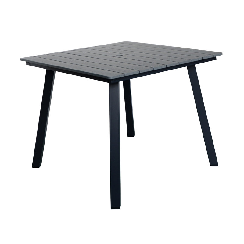 35 Inch Square Patio Dining Table With Umbrella Hole, Iron Frame Wpc Tabletop, All-weather, Gray
