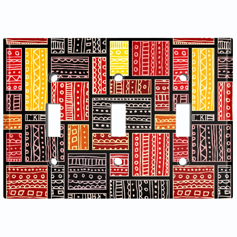 Metal Light Switch Plate Outlet Cover (Safari Pattern African Tribal Art Geometric   - Single Toggle)