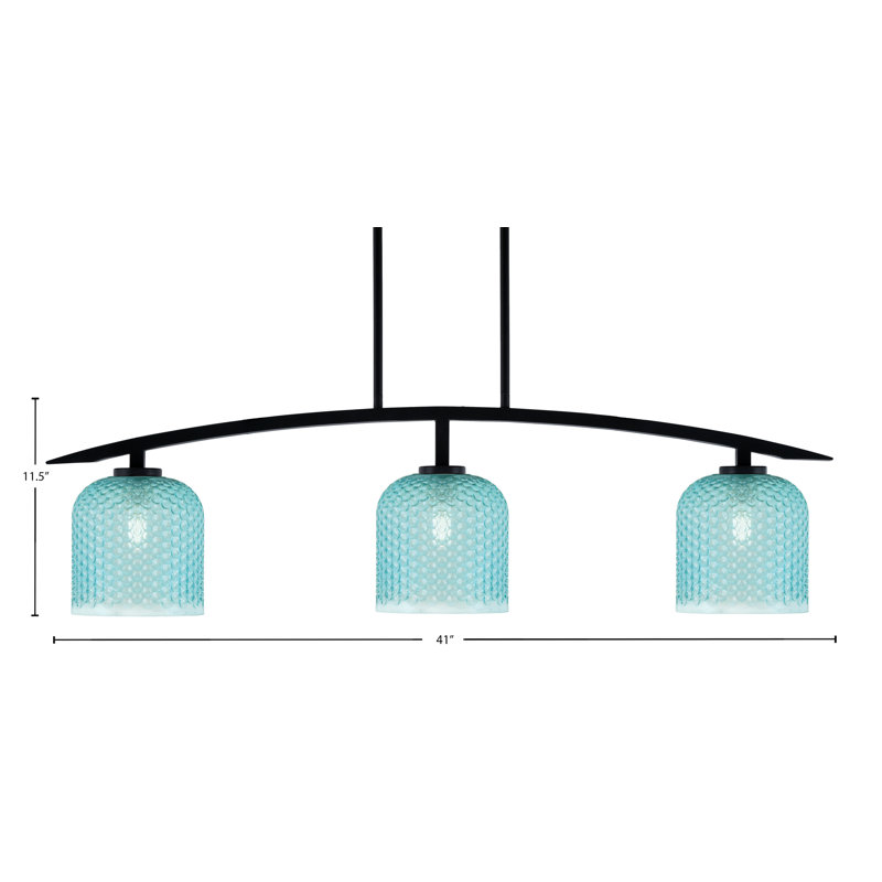 Luminaire insulaire 3 lumières kurve au fini noir mat avec verre texturé turquoise de 7 po
