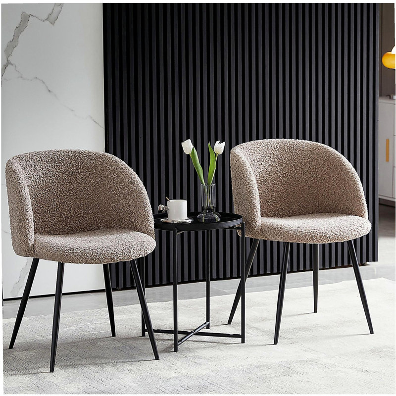Ensemble de 2 chaises de salle à manger avec accoudoirs en fausse fourrure ajustée Ajuster Legs (brun clair)