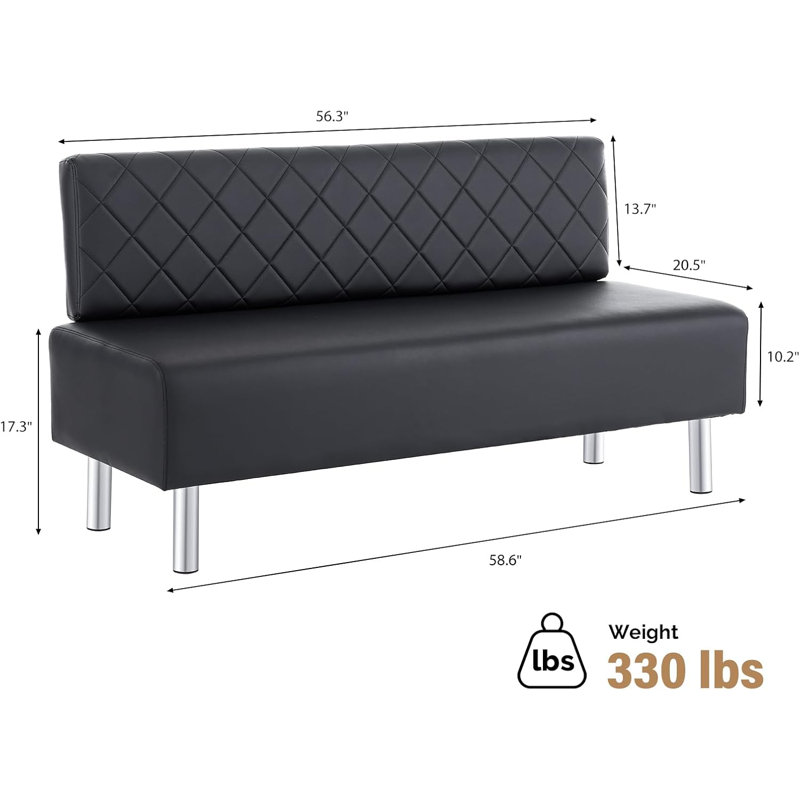 Banc de siège de salle d'attente 58,6 po Argyle, Noir, noir, noir, noir