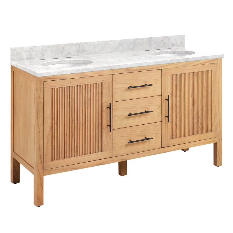 60" Ayanna Double Bathroom Vanity Set with Oval Undermount Sinks, 8" Centers, Carrara Marble