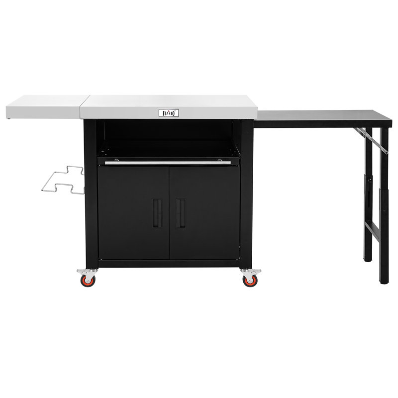 Chariot de cuisine d'extérieur avec plateau en acier inoxydable, très grand 1620 pieds carrés FEASTO Po Table de préparation pour barbecue avec tablettes latérales pliables, armoire de rangement, tiroir et roulettes, îlot de cuisine extérieur pour patio et barbecue