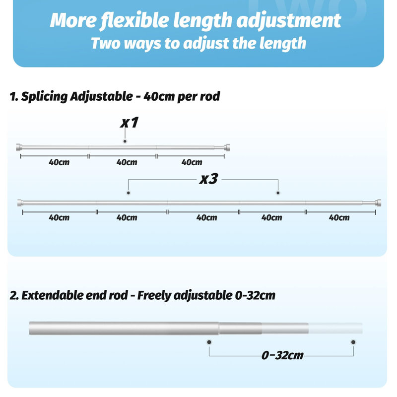 228cm Straight Shower Curtain Pole, Silver
