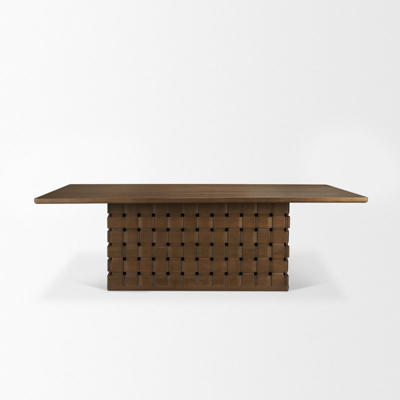 Table de salle à manger rectangulaire en bois massif tissé brun foncé Joaquin