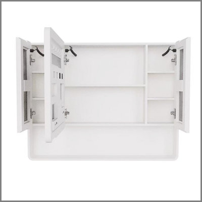 Armoire à pharmacie à DEL pour la salle de bain avec lumière chaude d'une seule couleur. Armoire en plastique-aluminium antibuée et facile à installer. (35,43 x 27,56 trois portes)