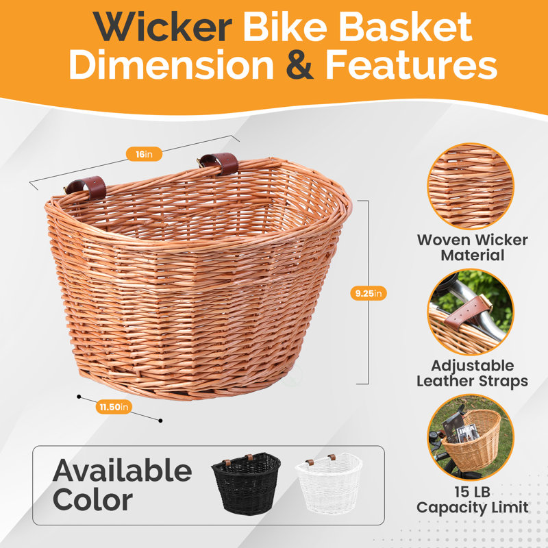 Panier avant en osier pour vélo, Marron clair