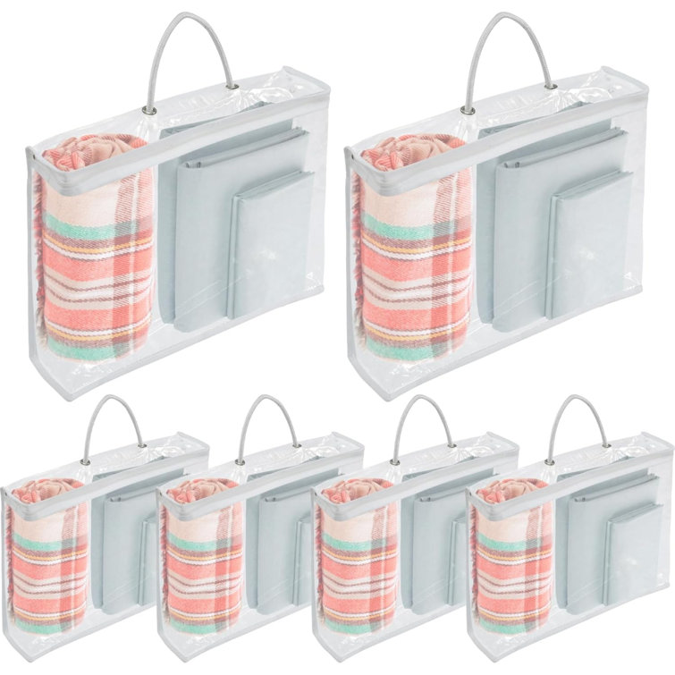 6 Pack Clear PVC Clothes Storage Bags With Zip Reinforced Handle Under Bed Bedding Organiser Blankets Storage Boxes Dustproof Transparent Moving Totes For Blankets Sweater Bed Sheet Pillows