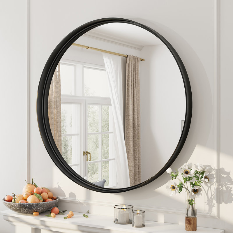 Miroir mural Aevar, 32 po x 32 po, Noir mat